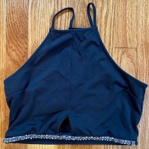 Black Crop Top with a Silver Gemmed Trim